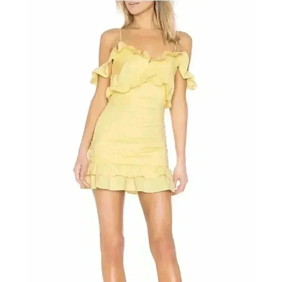 Lovers + Friends Dresses & Skirts - Revolve Lovers + Friends Mini Dress XS Daffodil Ruched Ruffle Donna Cut Out
